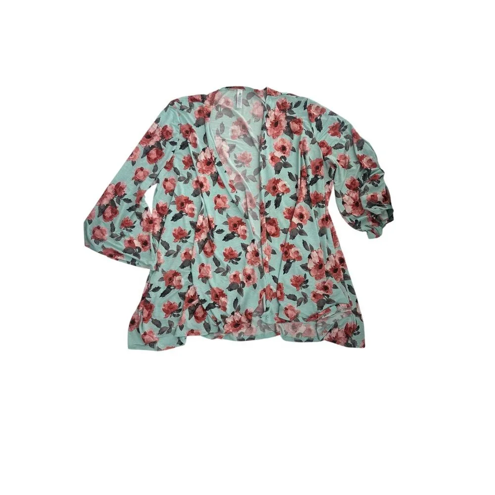 🌸 Paisley Grace Mint Coral Floral Kimono Duster Cardigan XXXL 🌸 - Picture 4 of 7